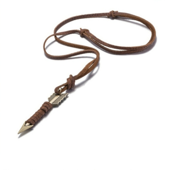 Leather Rope Necklace w/ Arrow Pendant - Picture 3 of 5